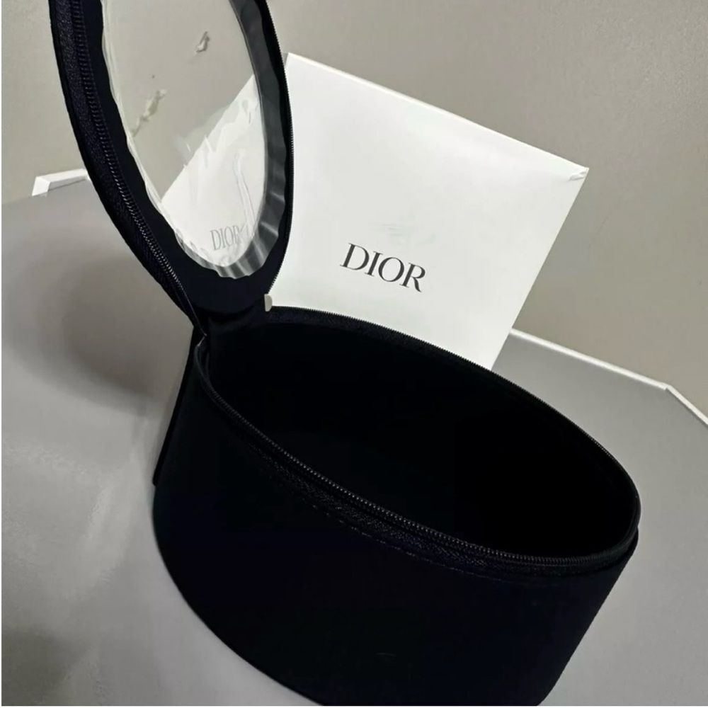 Dior Black Round Makeup Case Travel Cosmetic Bag Mirror Luxury Beauty Organizer - Picture 5 of 8